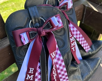 Gameday Boot Bows, Embroidered Ribbons, Custom Boot Ribbons, Spirit Ribbons, College Football Game Gear, Custom Ribbon, Country Concert Bows