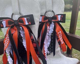 Gameday Boot Bows, Embroidered Ribbons, Custom Boot Ribbons, Spirit Ribbons, College Football Game Gear, Custom Ribbon, Country Concert Bows