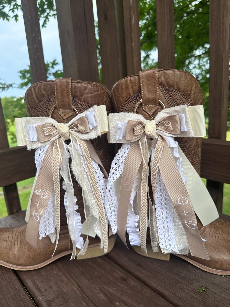 Bridal Boot Bows, Embroidered Ribbons, Custom Boot Ribbons, Cowboy Boot ...