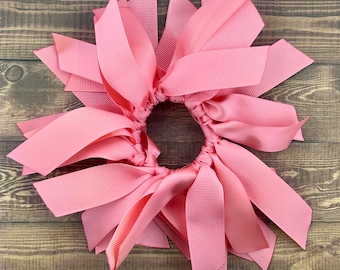Coral Ribbon Scrunchie, Ribbon Hair Tie, Ribbon Pony Tie, Coral Hair Ribbon - Sample Sale, One Available, Clearance Sale
