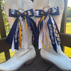 Gameday Boot Bows, Embroidered Ribbons, Custom Boot Ribbons, Spirit Ribbons, College Football Game Gear, Custom Ribbon, Country Concert Bows