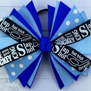 Blue Hockey Bow, Light Blue and Royal Blue - Sample Sale, One Available, Clearance Sale