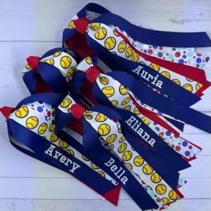 Custom Hair Streamer with Embroidery - Choose Your Sport and Colors and Personalize, Hair Tie for Softball, Volleyball, Soccer, Basketball