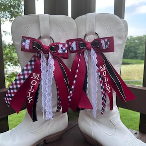 Gameday Boot Bows, Embroidered Ribbons, Custom Boot Ribbons, College Football Fit, Custom Ribbon, Country Concert Bows, Arkansas, Oklahoma