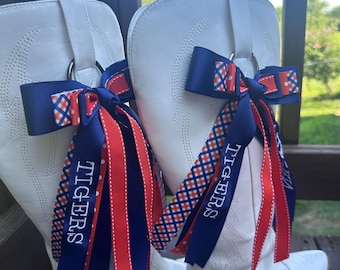 Gameday Boot Bows, Embroidered Ribbons, Custom Boot Ribbons, Spirit Ribbons, College Football Game Gear, Custom Ribbon, Country Concert Bows