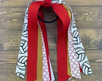 Red and Gold Volleyball Streamer, Hair Ribbons, Ribbon Hair Tie - Sample Sale, One Available, Clearance Sale