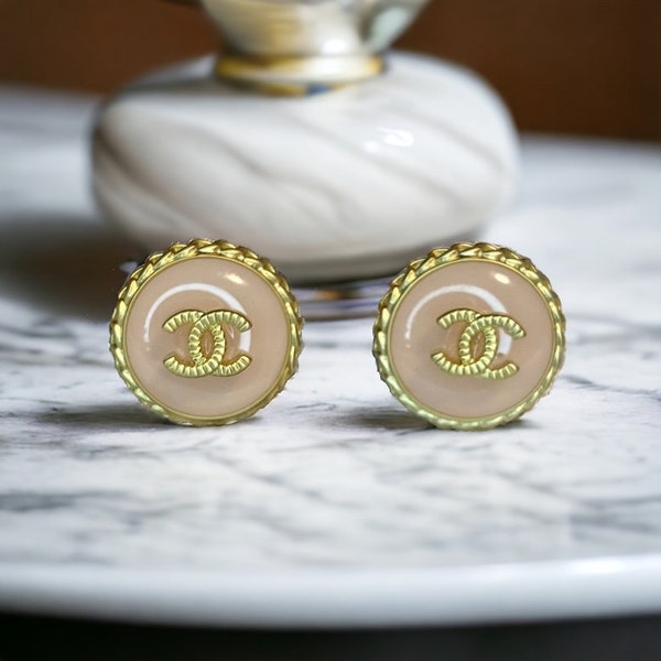 Repurposed Chanel CC Charm button GOLD Earrings