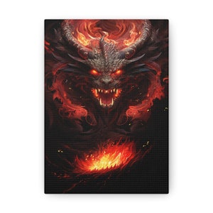 Dragon Canvas Wall Art, Wrapped Canvas, Dark Fantasy Wall Art, Dragon Prints, Dragon Painting, Fantasy Artwork, Gamer Gifts, Ready to Hang