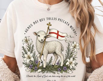 Comfort Colors Catholic Shirt Lamb Of God Bible Verse Shirts Gifts For Christians Graphic Tee Floral Shirt Agnus Dei Tshirt John 1:23