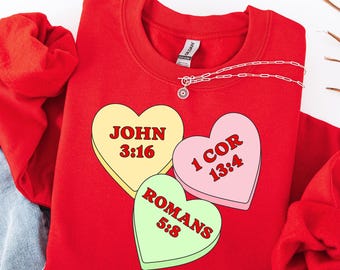 Christian Valentines Day Sweatshirt Christian Love Quotes John 3:16 Sweater Bible Verse Candy Retro Crewneck Love Is Patient God Is Love