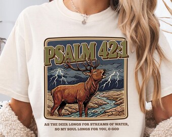 Comfort Colors Christian Retro Shirt Psalm Vintage Shirt Bible Verse Shirts Gifts For Christians Graphic Tee Deer Faith Based Tee