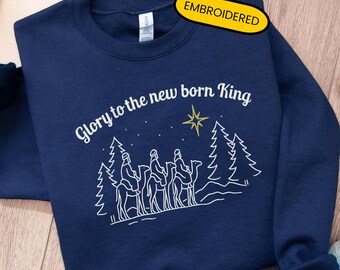 Christmas Sweatshirt Embroidered Christian Crewneck Three Wise Men Christmas Sweater Line Art Vintage Holiday Gifts for Christians