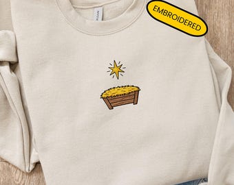 Christmas Sweatshirt Embroidered Christian Crewneck Vintage Nativity Sweater Love Came Down Sweatshirt Holiday Gifts for Christians Luke 2