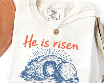 Comfort Colors Easter He Is risen Shirt 90s Vintage Style Aesthetic Tee Retro Bible Verse Tee Matthew 28:6 A Lot Can Happen In Three days