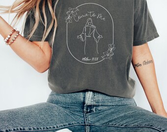 Comfort Colors Christian Line Art Shirt: Floral Bible Verse Tee