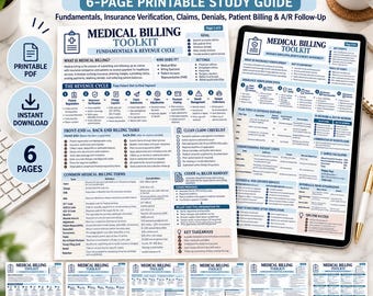 Medical Billing Toolkit 6 Page Printable Study Guide Insurance Verification Claims Denials Revenue Cycle PDF