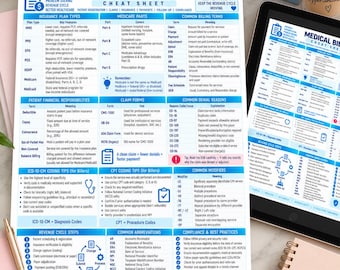 Medical Biller Cheat Sheet Billing Claims Insurance Revenue Cycle Study Guide