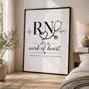 RN Wall Art Printable, Registered Nurse Gift, Medical Office Decor, Work of Heart Quote, Healthcare Graduation Gift, Digital Download