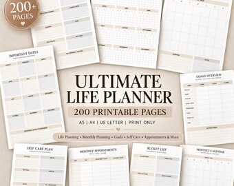 Ultimate Life Planner, 200 Page Planner Bundle, A4 A5 US Letter, Budget Goal Home Work Organizer, Undated Planner printable
