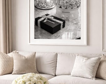 Impresión de arquitectura boutique de París, arte de moda en blanco y negro (descarga digital)