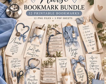 Nurse Printable Bookmarks Bundle Nursing Bookmarks Nurse Gift Medical Student Bookmark Digital PNG Printable PDF Download