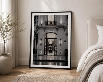 Paris Boutique Architecture Print, Black & White Fashion Art (Digital Download)