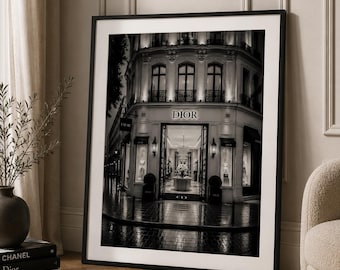 Paris Boutique Architecture Print, Black & White Fashion Art (Digital Download)
