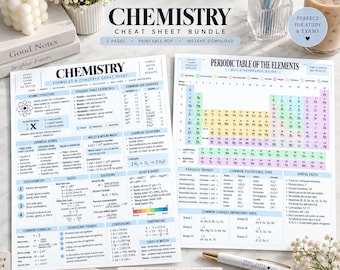 Chemistry Cheat Sheet Bundle: Formulas, Periodic Table, Study Guide (Digital Download)