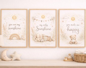 Conjunto de láminas decorativas neutras para la habitación del bebé, con frases inspiradoras sobre el sol (descarga digital)