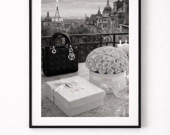 Impresión de arquitectura boutique de París, arte de moda en blanco y negro (descarga digital)