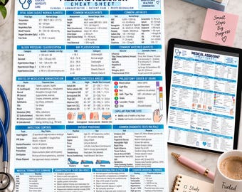Medical Assistant Cheat Sheet | Clinical Skills, Lab Values, Terminology (Digital Download)