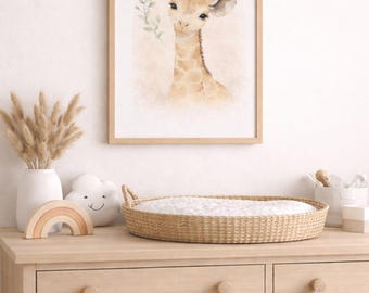 Impresión de guardería de jirafa bebé en acuarela, decoración de safari neutra