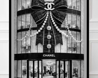 Impresión de arquitectura boutique de París, arte de moda en blanco y negro (descarga digital)