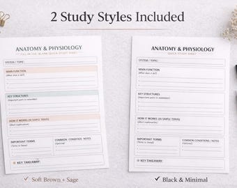Anatomy & Physiology Study Sheets | Fill-in-the-Blank Exam Prep (Digital Download)
