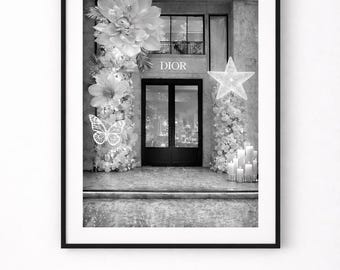 Impresión de arquitectura boutique de París, arte de moda en blanco y negro (descarga digital)