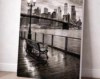 Black and White Brooklyn Bridge Print, Minimalist NYC Skyline Photography (Digital Download)