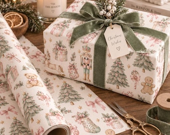 Vintage-Weihnachtsgeschenkpapier mit Nussknackermotiv: Pastellrosa Festtagspapier