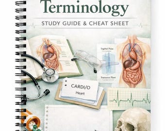 Guía de estudio de terminología médica y sistemas corporales (hoja de referencia, descarga digital, PDF imprimible)