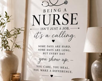 Nurse Wall Art, Inspirational Quote, Black and White Printable (Digital Download)