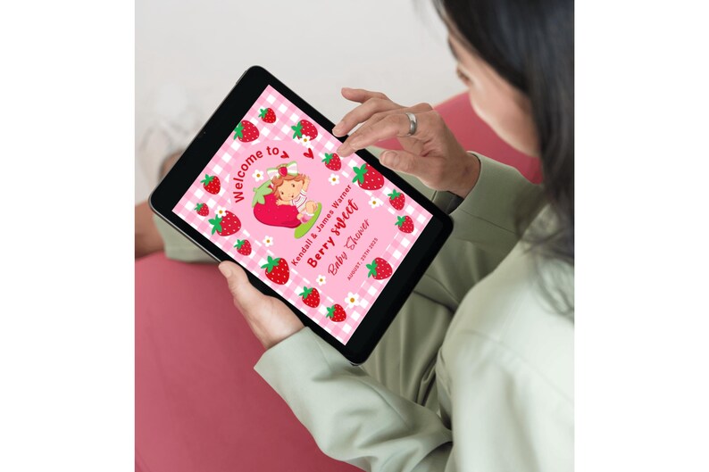 Strawberry Cake Baby Shower Sign, Digital,printable , Instant