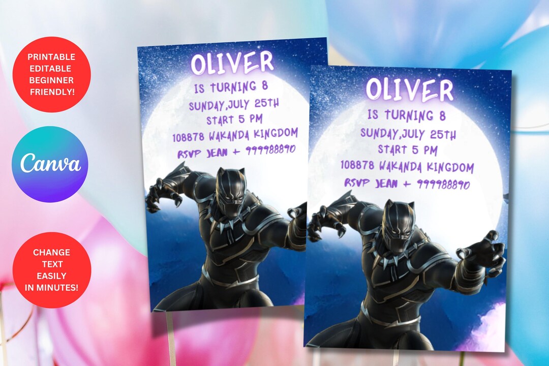 Black Panther Birthday Invitation Digital,printable ,invitationtemplate ...