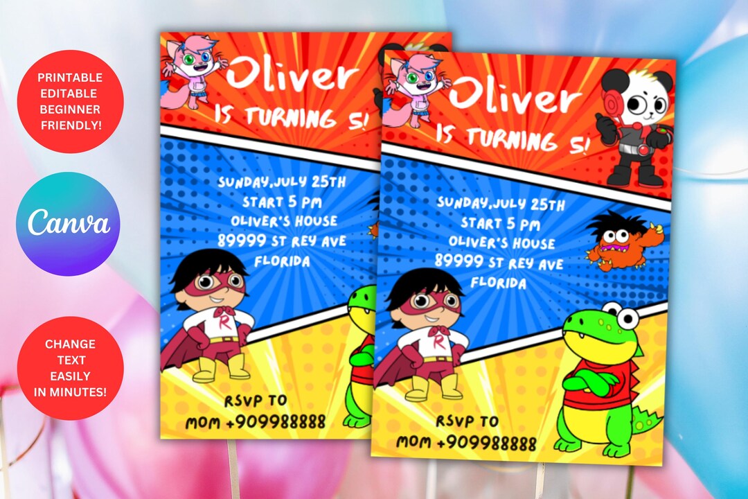 Ryans World Birthday Invitations,digital, Printable Instant Download ...