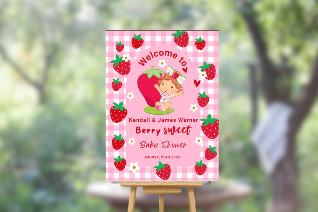 Strawberry Cake Baby Shower Sign, Digital,printable , Instant