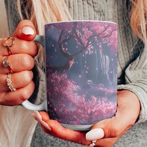 Cherry Blossom Mug 15oz  - Floral Mug - Pink Cherry Blossom - Red Cherry Blossom - Japanese Cherry Blossom - Sakura Design -Gift for her