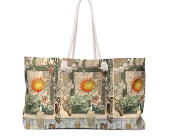 Vintage Sun Collage Weekender Bag Designed by RAFS| Botanical, Antique Keys, Pearls