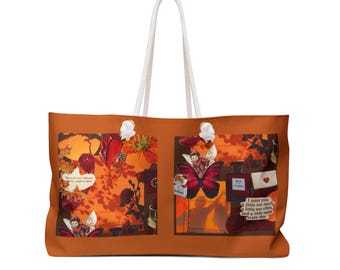 Auburn Collage Weekender Bag Designed by RAFS | Orange Butterfly Floral Travel Tote