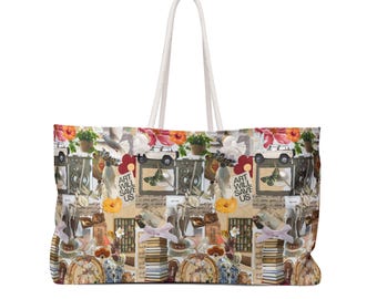 Coastal Collage Weekender Bag Designed by RAFS | Retro Art Book Floral Print