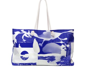 Abstract Blue Wave Weekender Bag by Artist RAFS | Nautical Coastal Tote