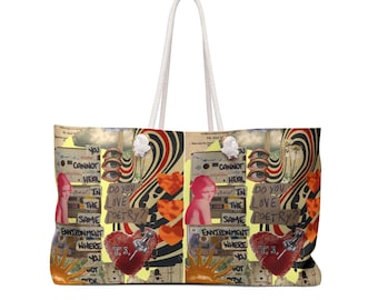 Retro Collage Art Weekender Bag designed by RAFS| Vintage Pop Surrealism Tote