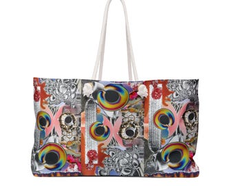 Abstract Collage designed by RAFS Weekender Bag | Colorful Retro Pop Art Travel Tote